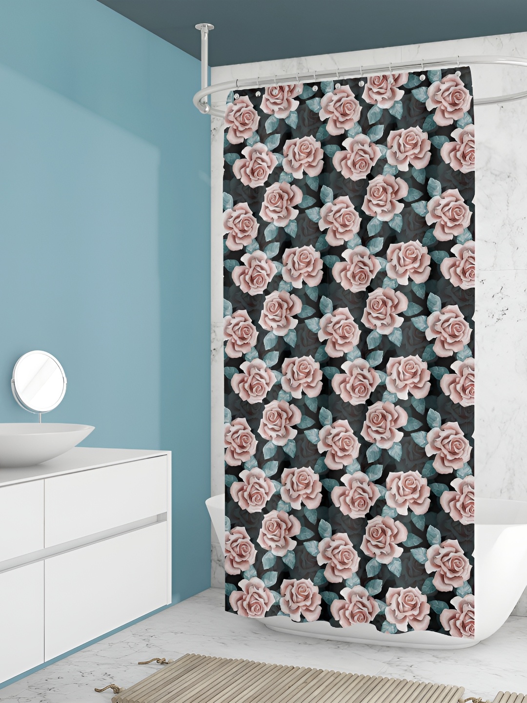 

ArtzFolio Grey & Pink Printed Waterproof Shower Curtain