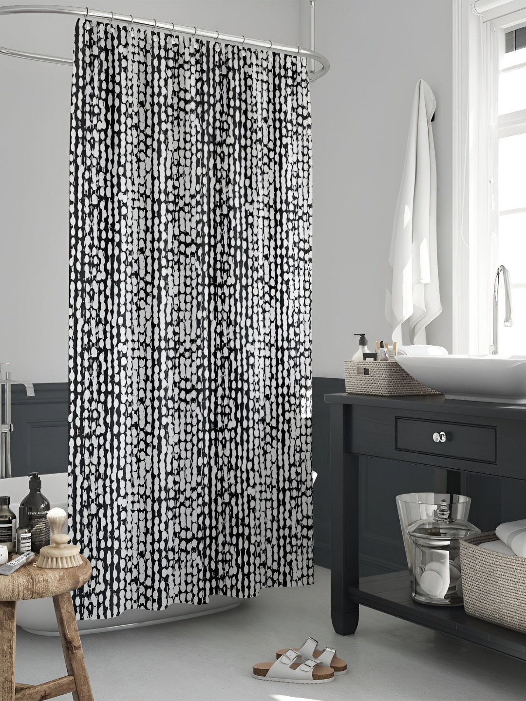 

ArtzFolio Black and White Abstract Printed Waterproof Shower Curtain