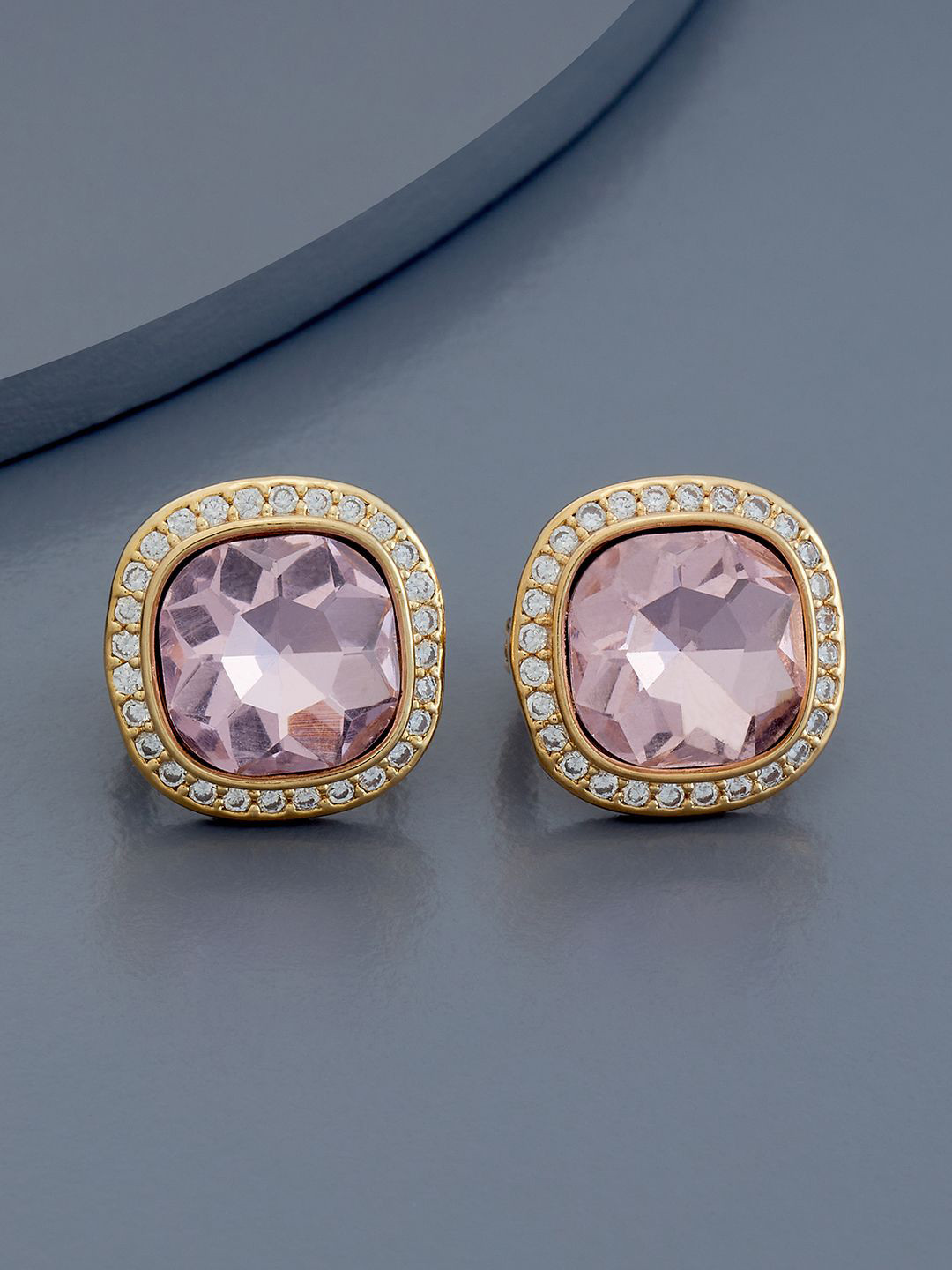 

Kushal's Fashion Jewellery Gold-Plated Zircon Stone Studded Square Studs