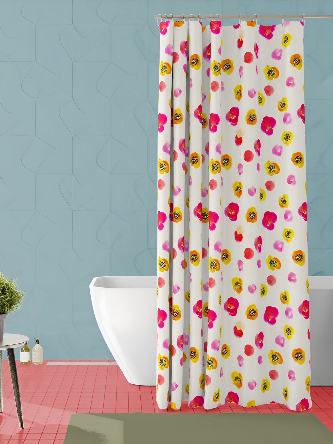 

ArtzFolio White & Pink Printed Waterproof Shower Curtain