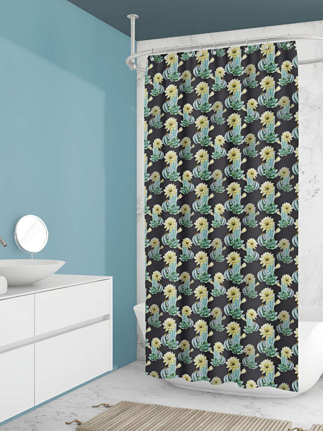

ArtzFolio Black & Blue Floral Printed Waterproof Shower Curtains