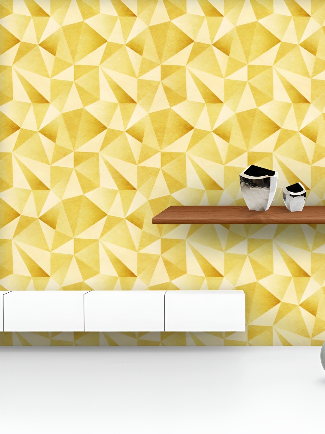 

ArtzFolio Printed UV-Resistant Anti-Bacterial Golden Triangular Mosaics Peel & Stick Wallpaper, Multi