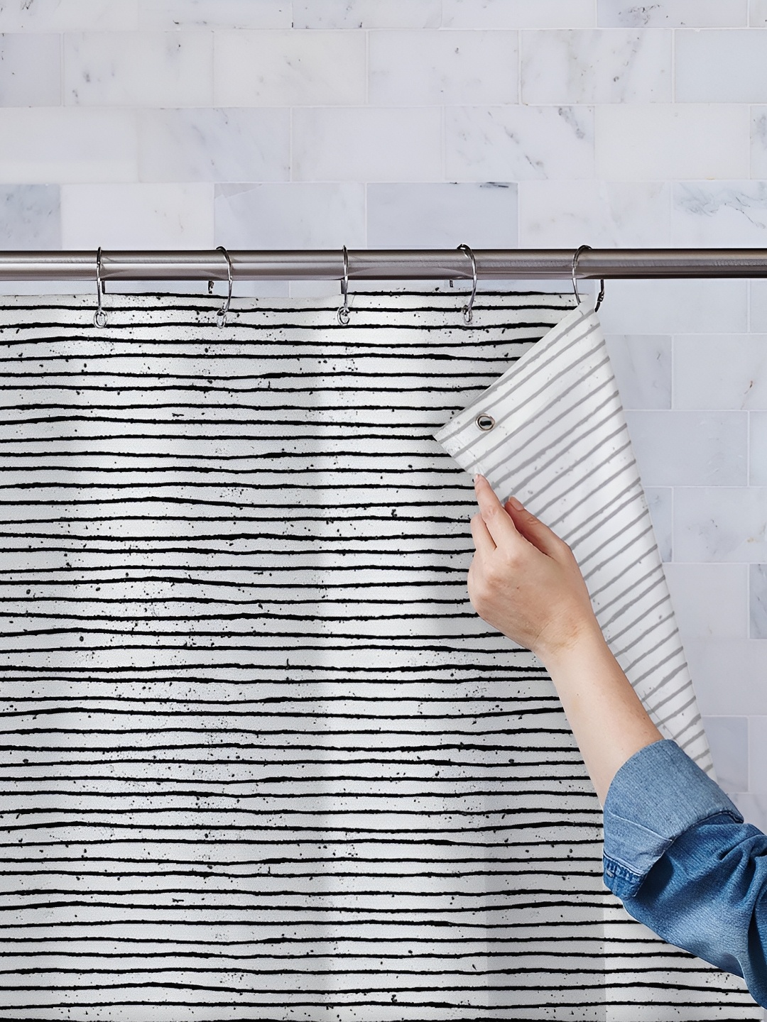 

ArtzFolio White & Black Striped Water Proof Shower Curtain