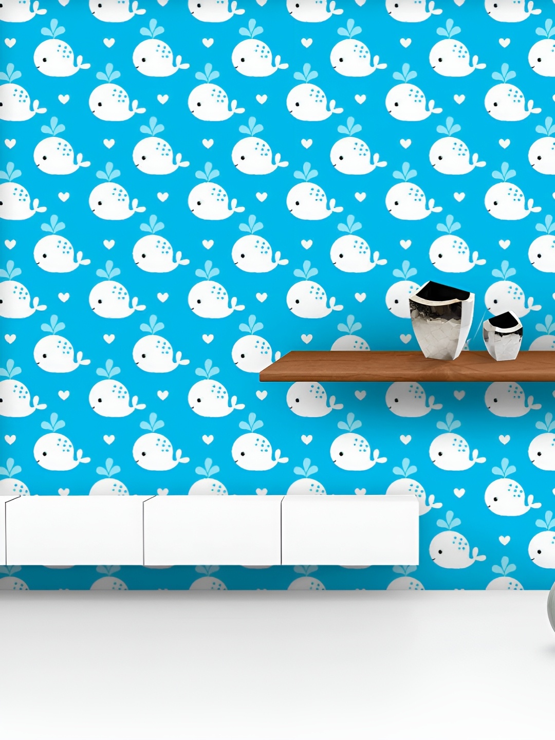 

ArtzFolio Printed UV-Resistant Anti-Bacterial Cartoon Blue Whales Peel & Stick Wallpaper, Multi