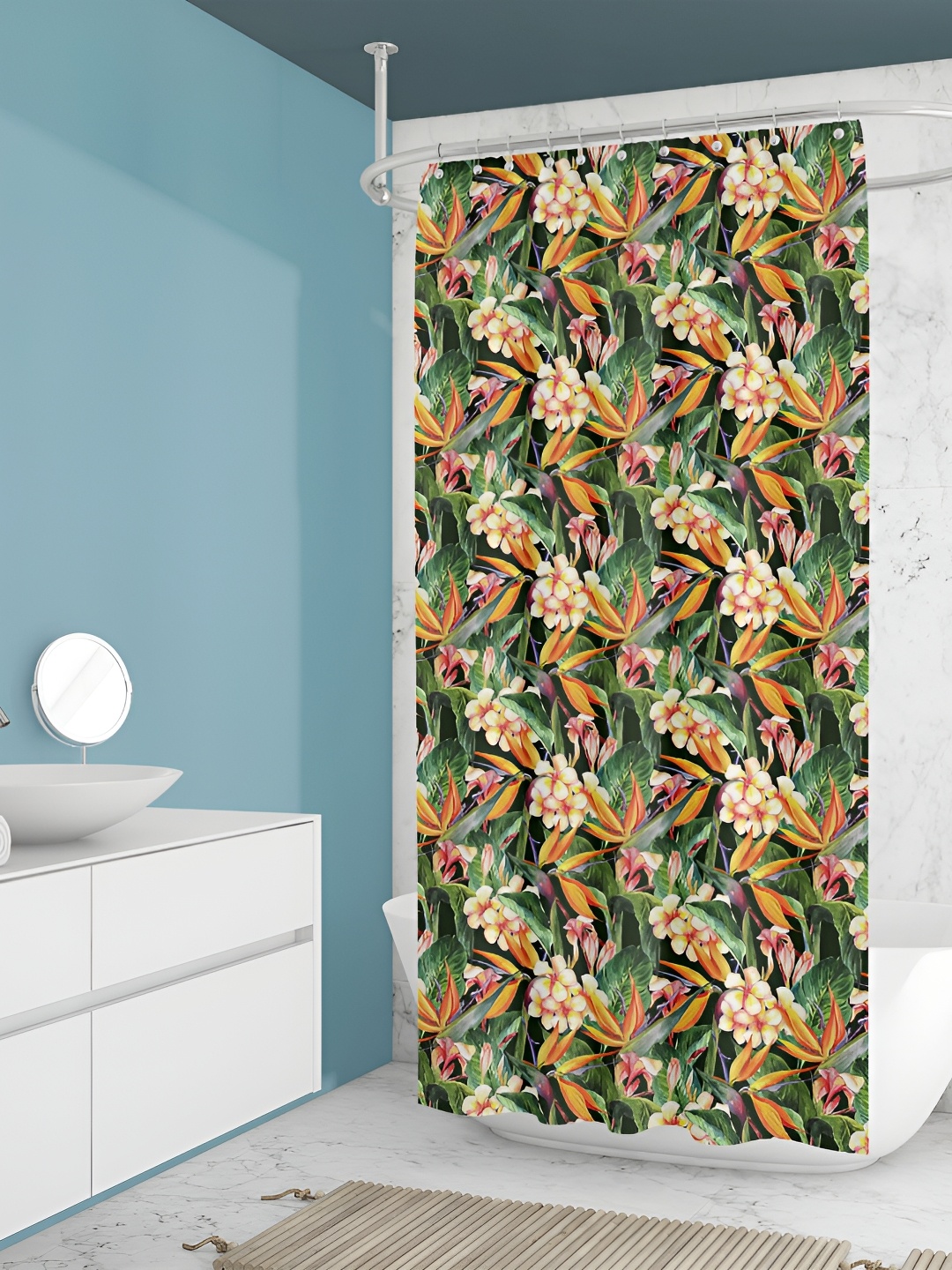 

ArtzFolio Black & Green Floral Printed Waterproof Shower Curtain