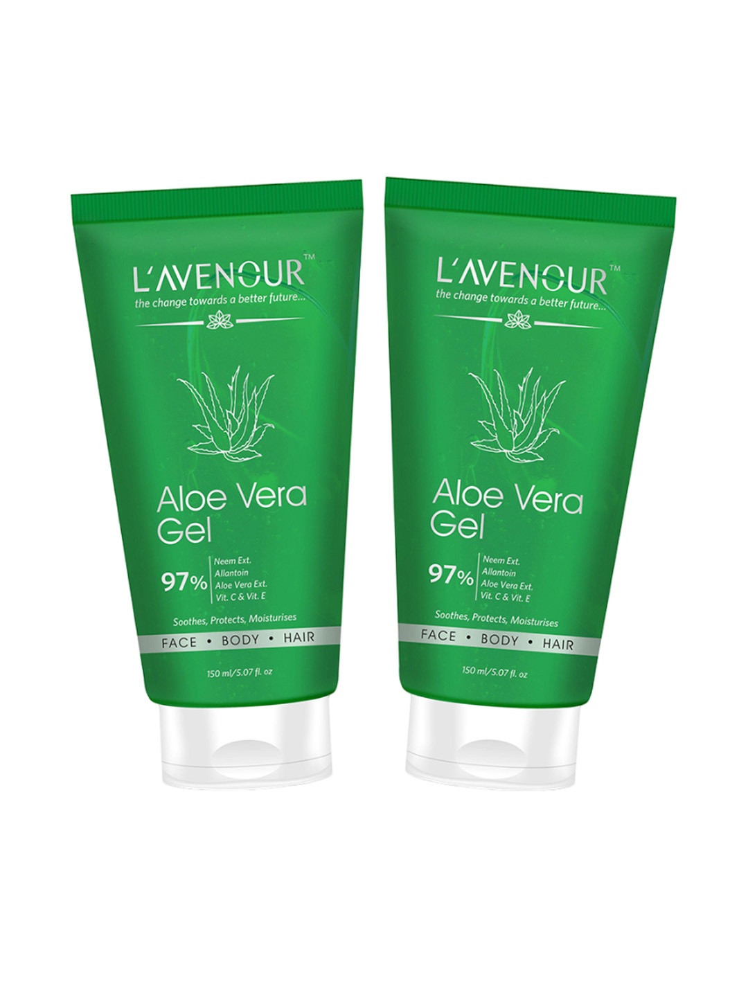 

L'AVENOUR Set Of 2 Pure Aloe Vera Gel - 150 ml Each, Transparent