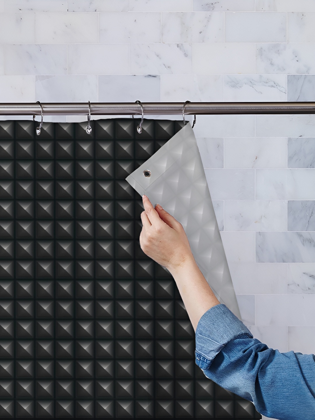 

ArtzFolio Black & Grey Printed Waterproof Shower Curtain