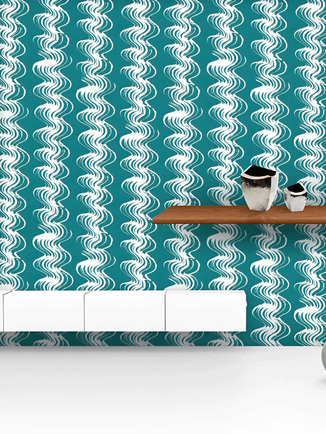 

ArtzFolio Printed UV-Resistant Anti-Bacterial Hand-Drawn Waves Peel & Stick Wallpaper, Multi