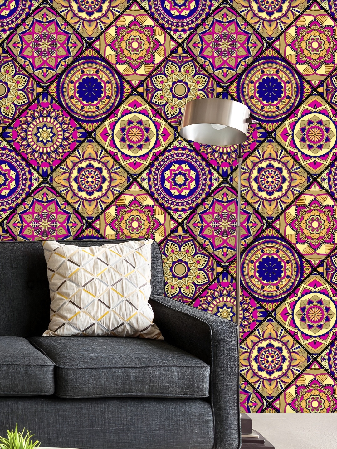 

ArtzFolio Printed UV-Resistant Anti-Bacterial Vintage Arabic Indian Motifs Peel & Stick Wallpaper, Multi