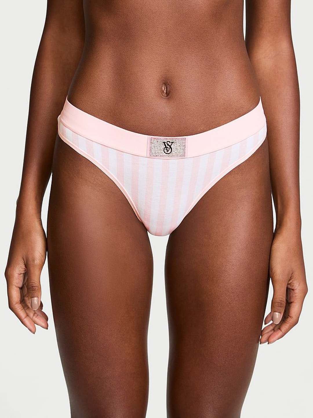 

Victoria's Secret Striped Mid-Rise Thongs Briefs, Pink