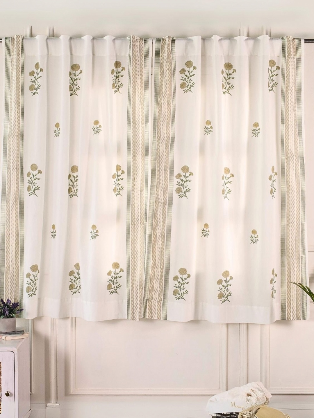 

Peepul Tree Beige & Mustard 2 Pieces Floral Sheer Window Curtain