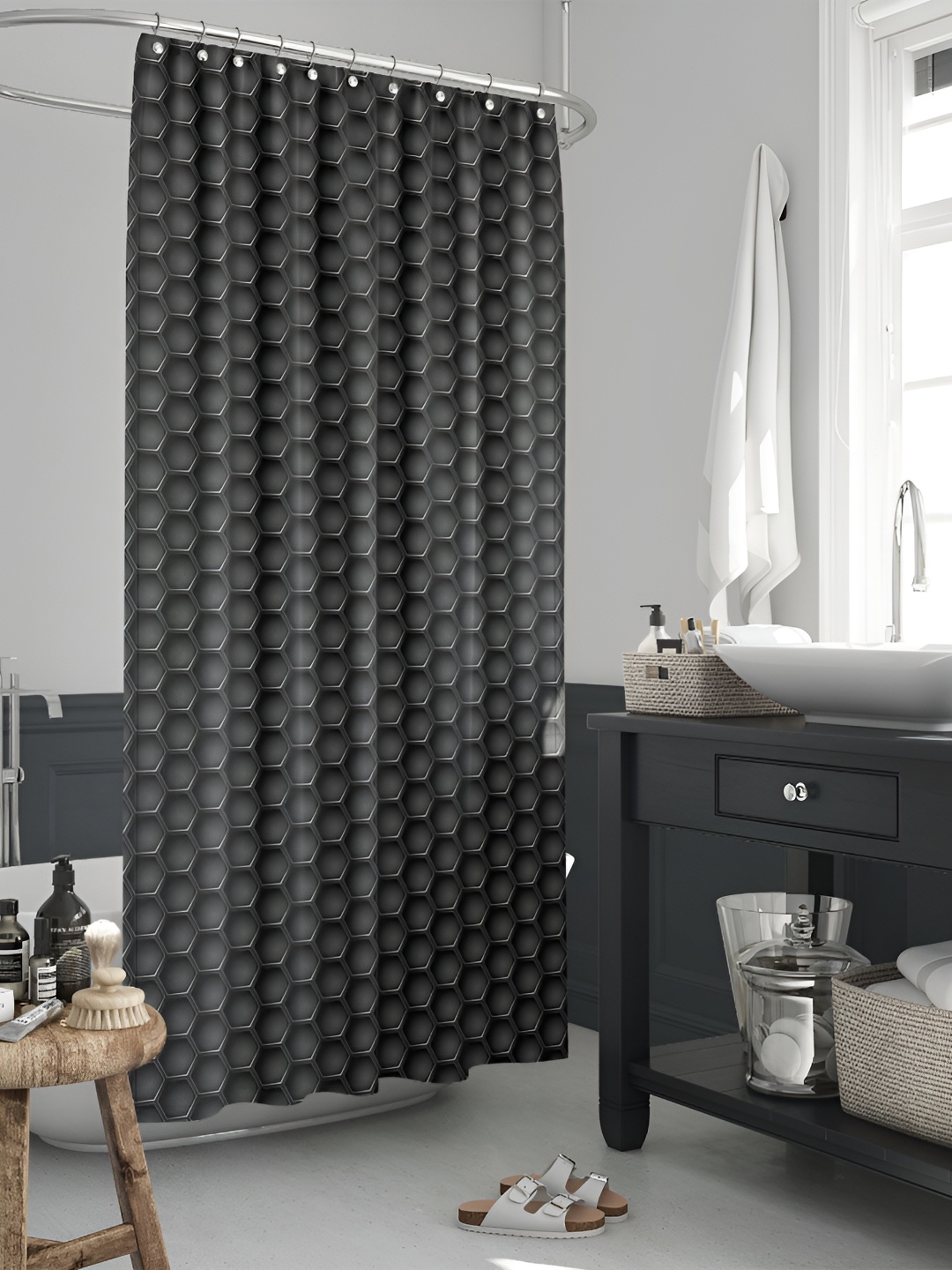 

ArtzFolio Black & Grey Printed Waterproof Shower Curtains