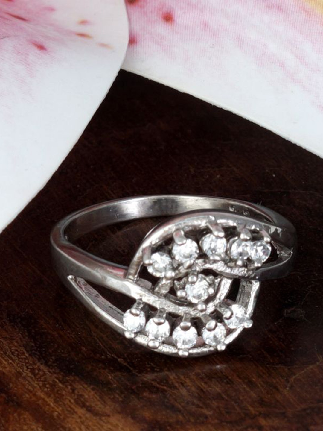 

Tuanz Silver Jewelry 925 Sterling Silver Rhodium-Plated Stone-Studded Finger Ring
