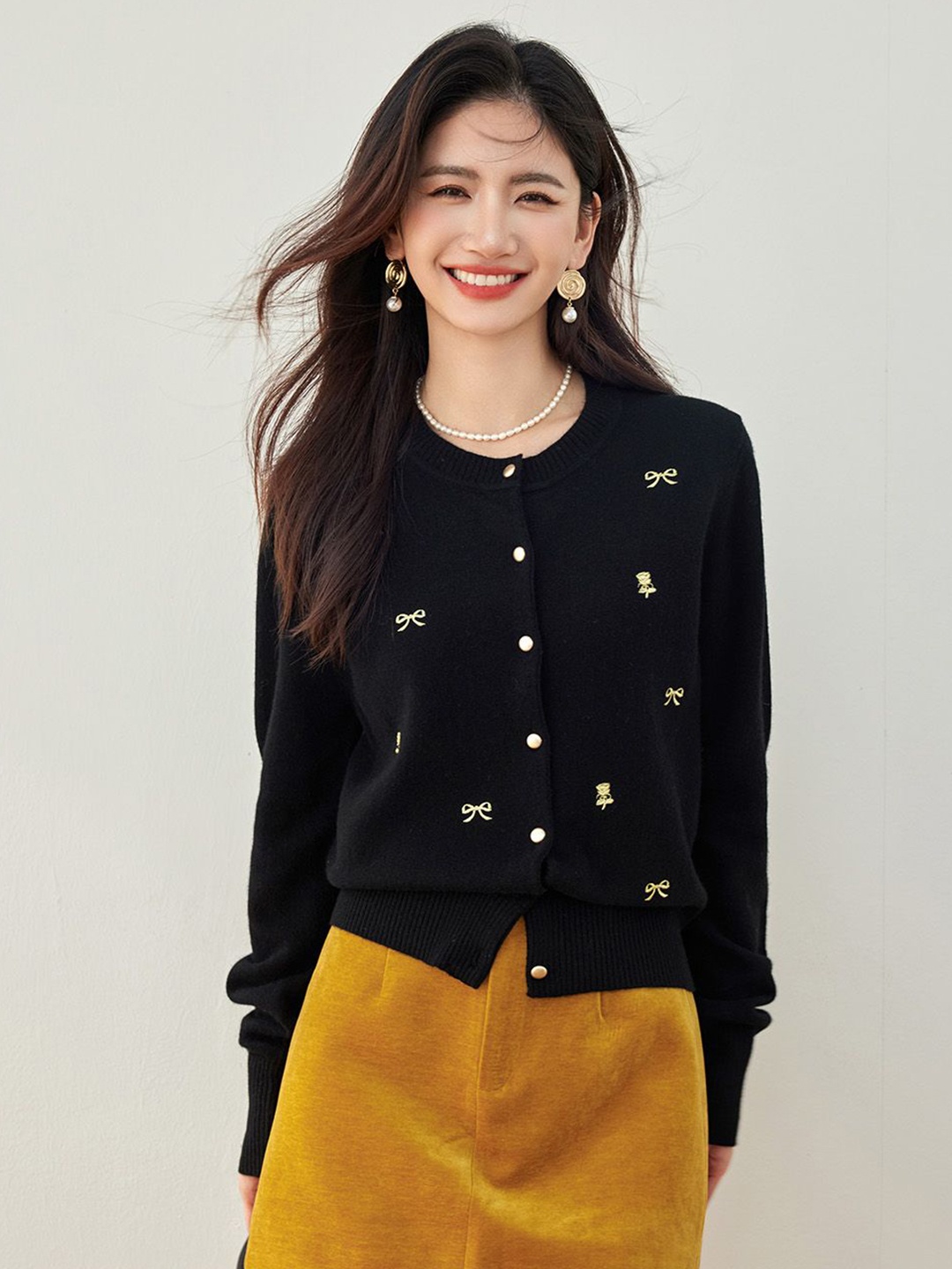 

JC Collection Women Printed Cardigan, Black