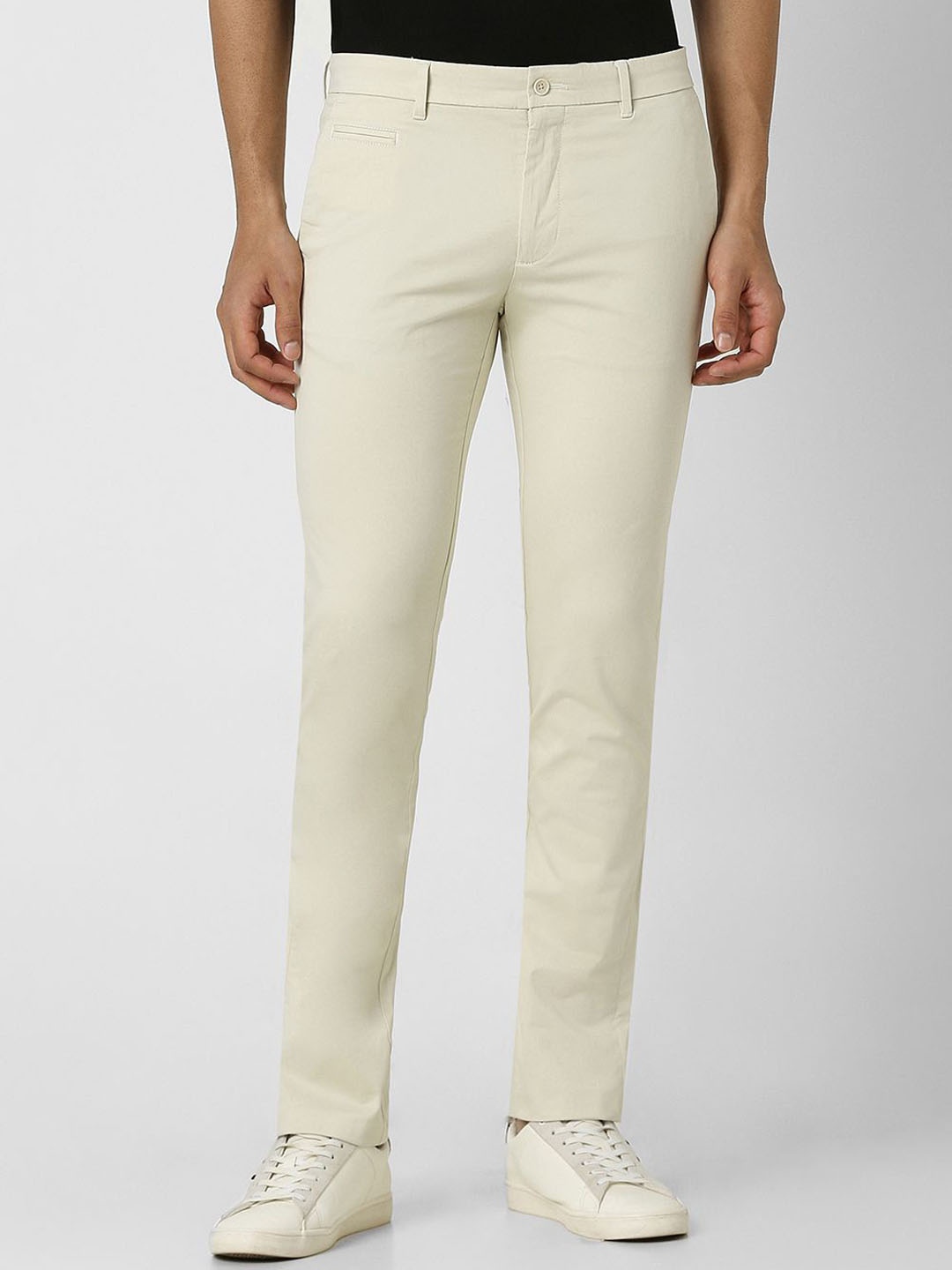 

V Dot Men Slim Fit Trousers, Cream