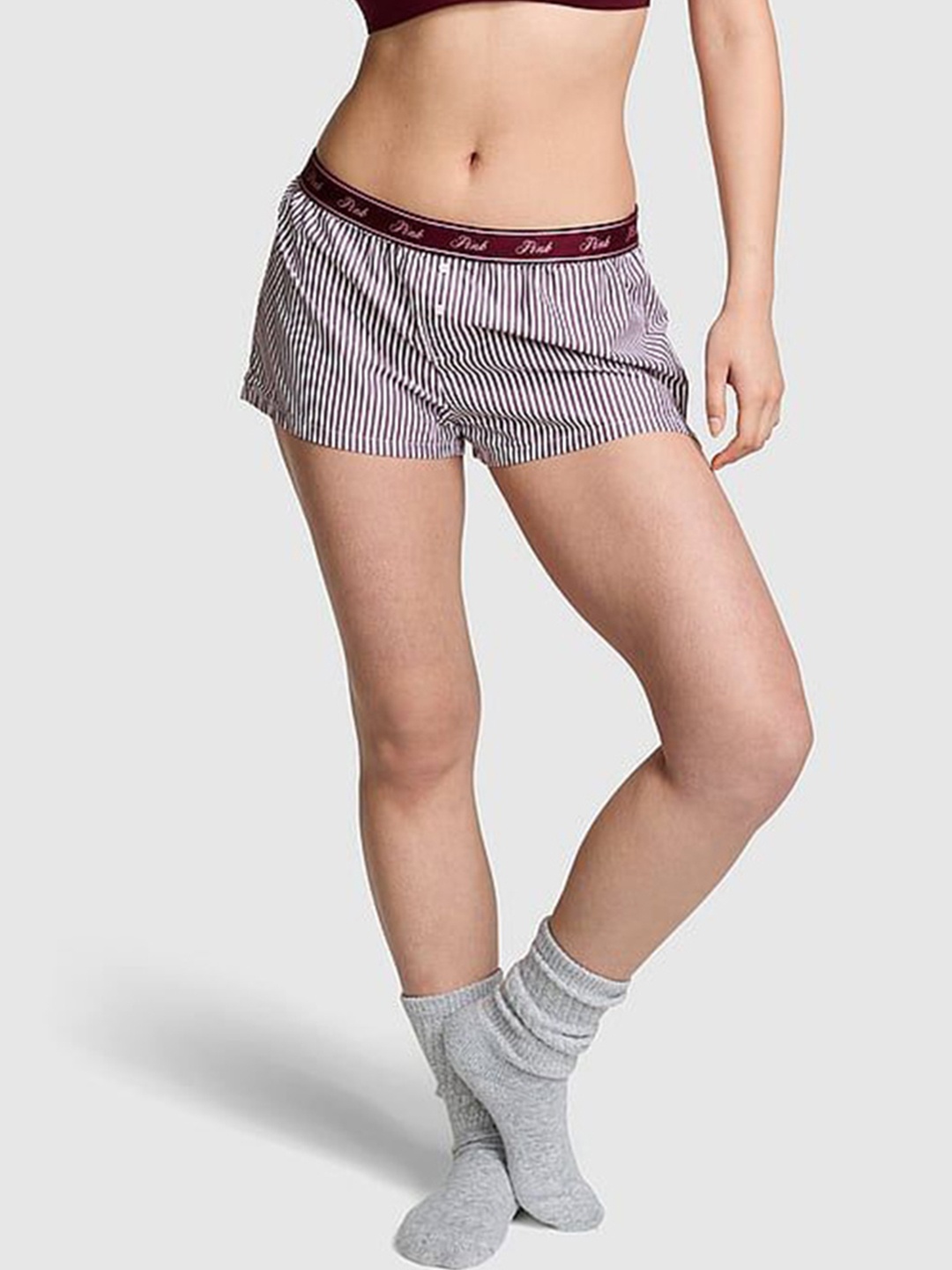 

Victoria's Secret Women Cotton Striped Lounge Shorts, White