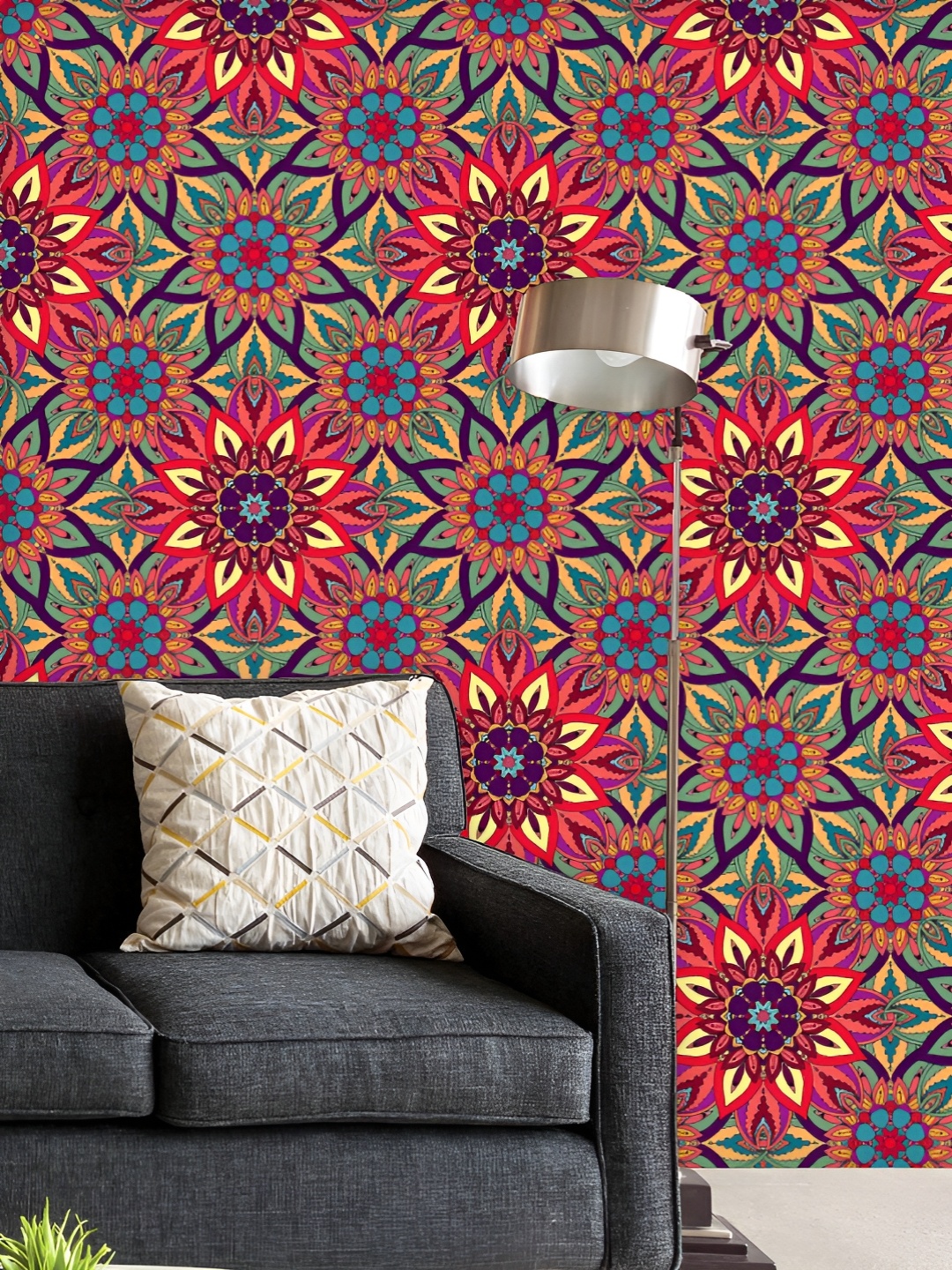 

ArtzFolio Printed UV-Resistant Anti-Bacterial Indian Ornate Flowers Peel & Stick Wallpaper, Multi