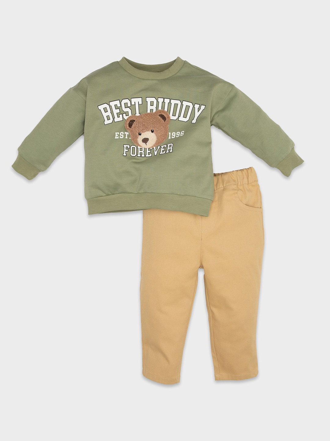 

DeFacto Boys Printed Round Neck Long Sleeves Pure Cotton Sweatshirt With Trouser, Green