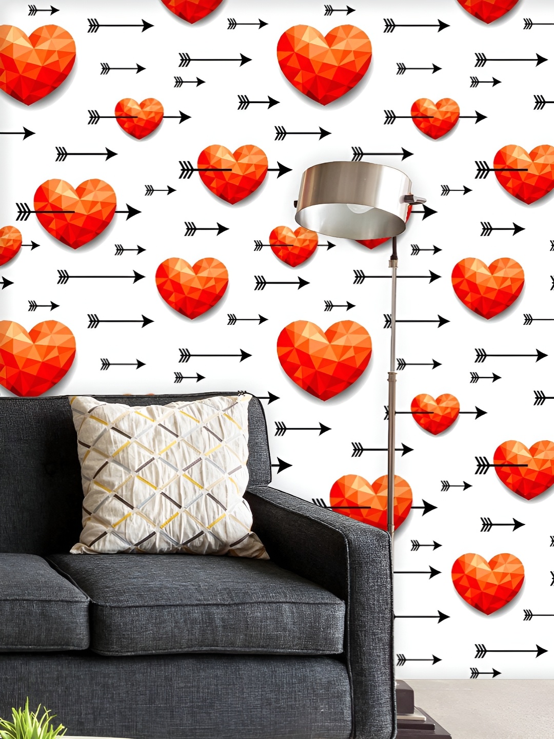 

ArtzFolio Printed UV-Resistant Anti-Bacterial Polygonal Hearts With Arrows Peel & Stick Wallpaper, Multi