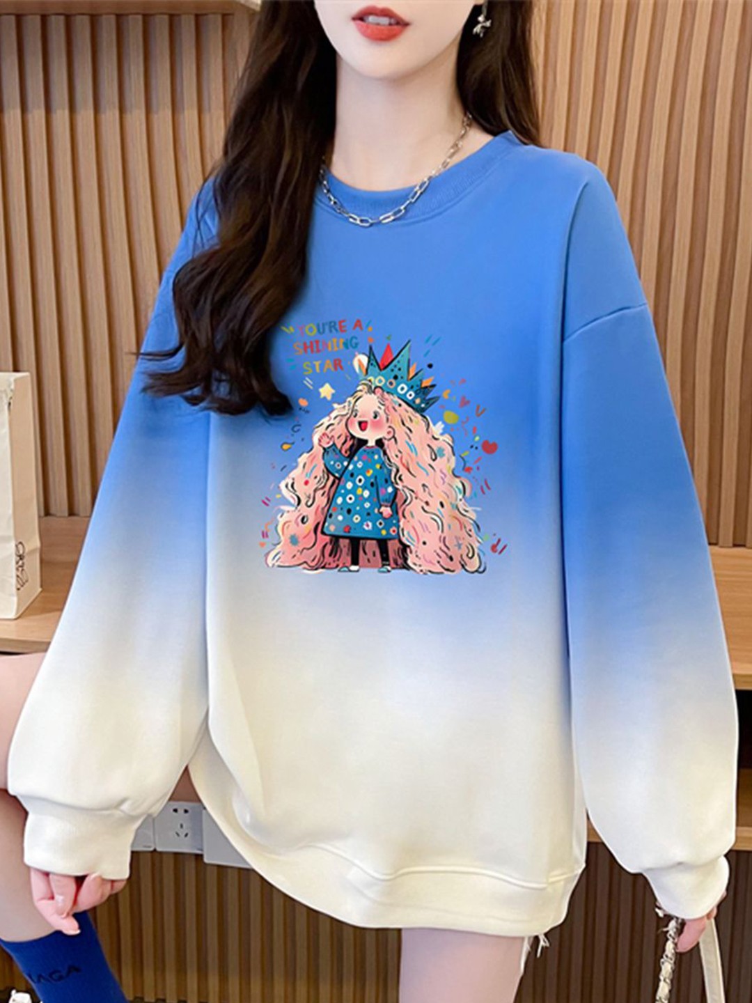 

JC Mode Women Round Neck Printed Sweatshirt, Blue