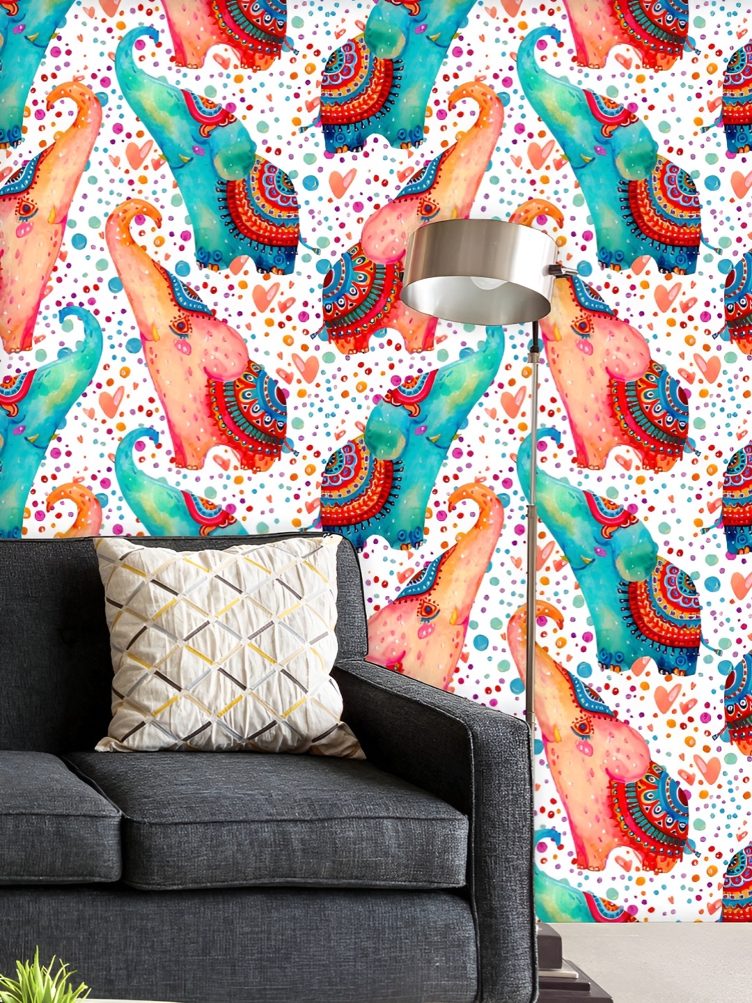 

ArtzFolio Printed UV-Resistant Anti-Bacterial Watercolor Elephants Peel & Stick Wallpaper, Multi