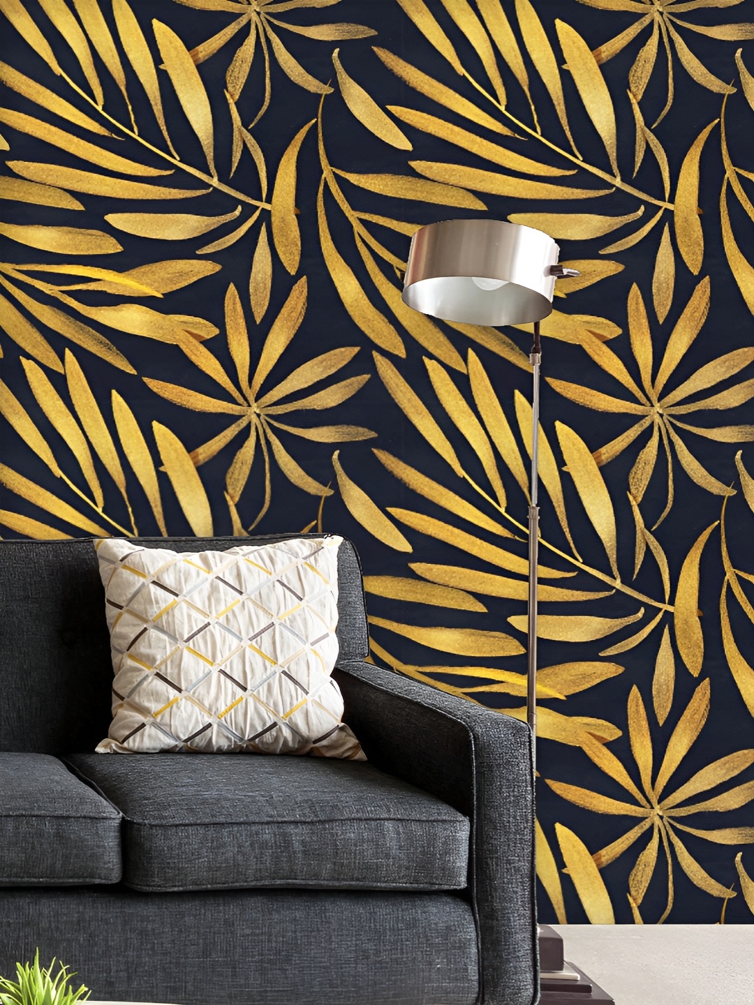 

ArtzFolio Printed UV-Resistant Anti-Bacterial Golden Leaves Peel & Stick Wallpaper, Multi