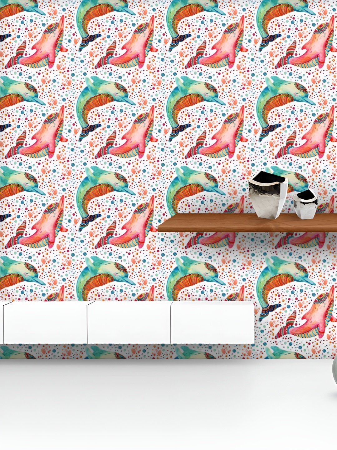 

ArtzFolio Printed UV-Resistant Anti-Bacterial Dolphins With Bubbles Peel & Stick Wallpaper, Multi