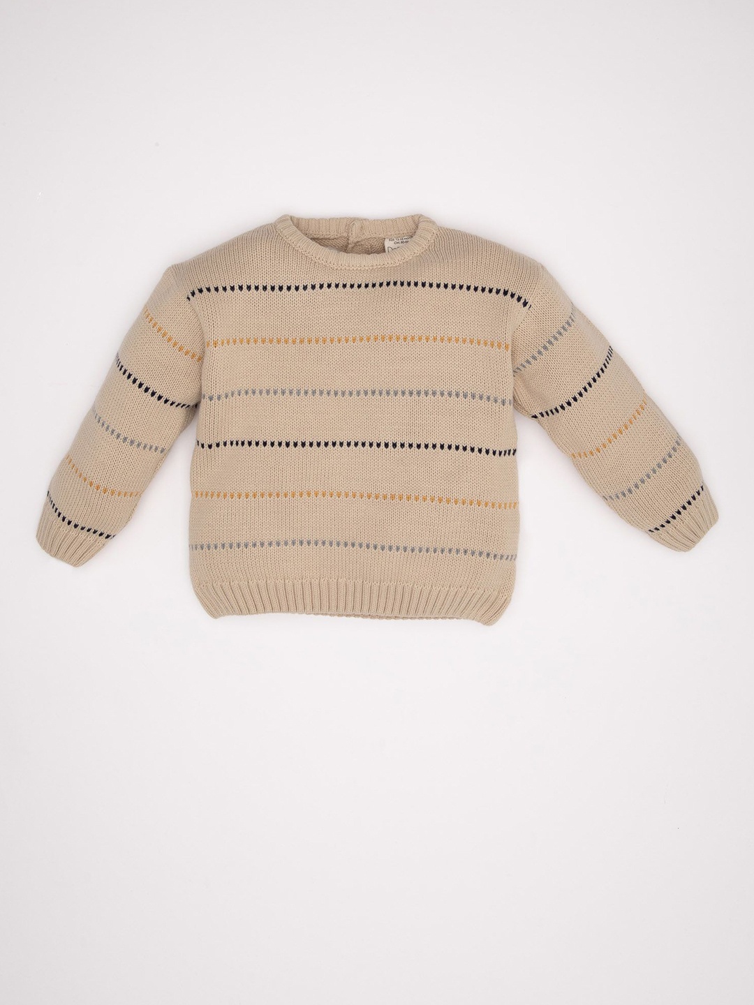 

DeFacto Boys Striped Round Neck Long Sleeves Pullover Sweater, Beige