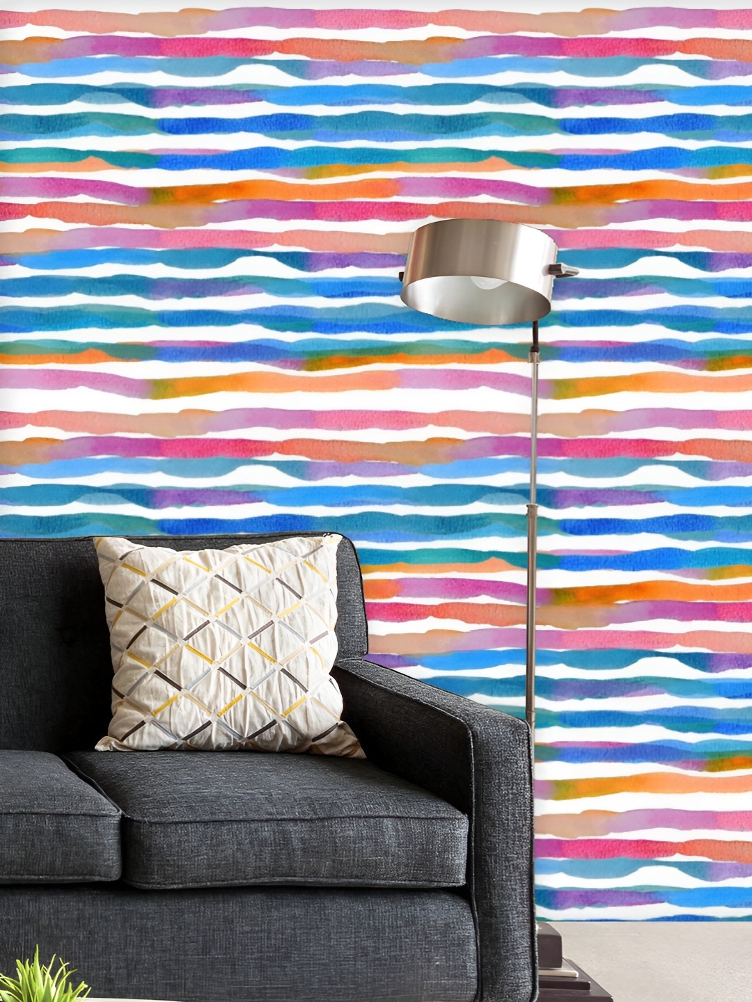 

ArtzFolio Printed UV-Resistant Anti-Bacterial Watercolor Rainbow Stripes Peel & Stick Wallpaper, Multi