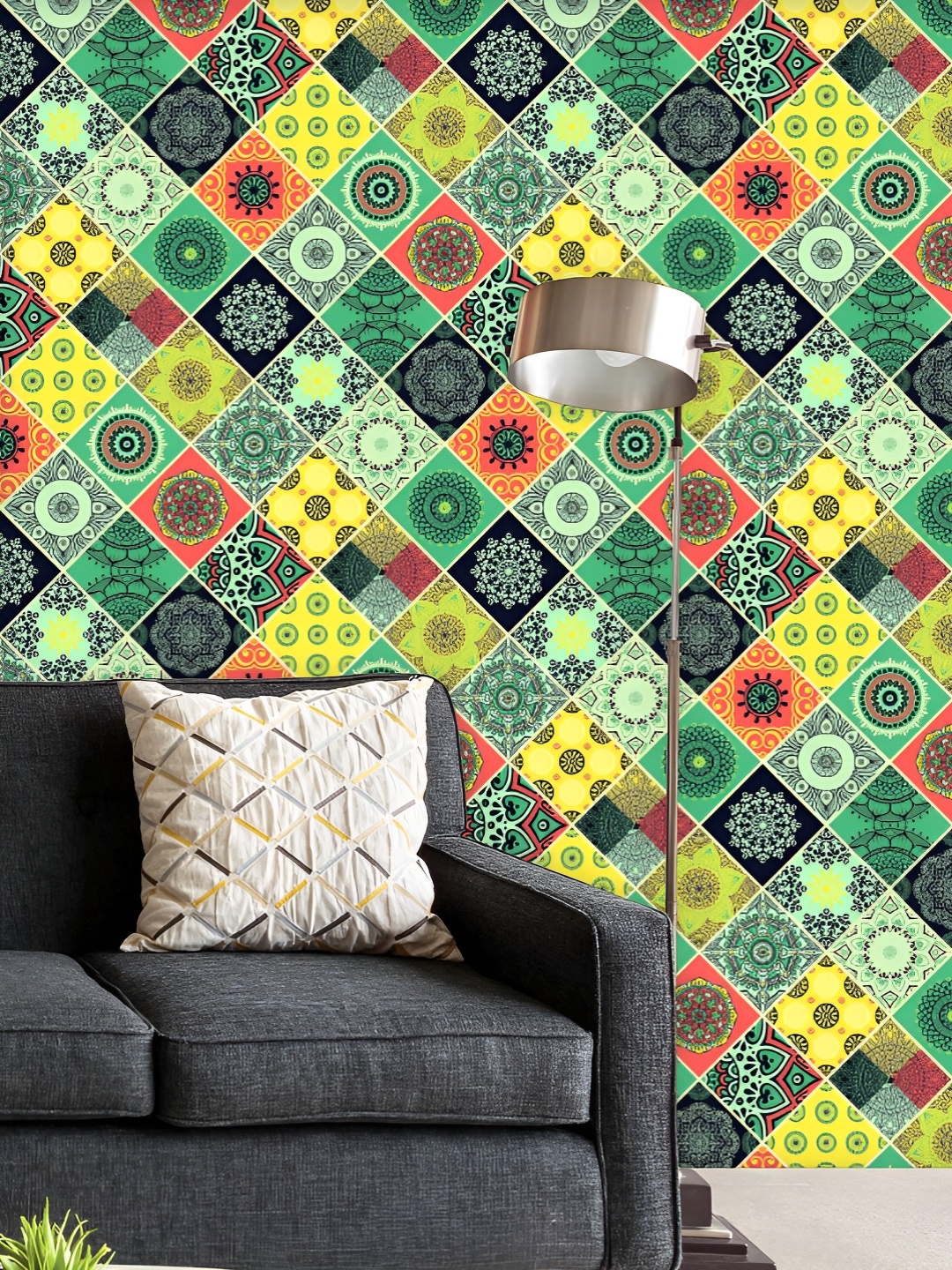 

ArtzFolio Green & Yellow Printed UV Resistant Wallpaper