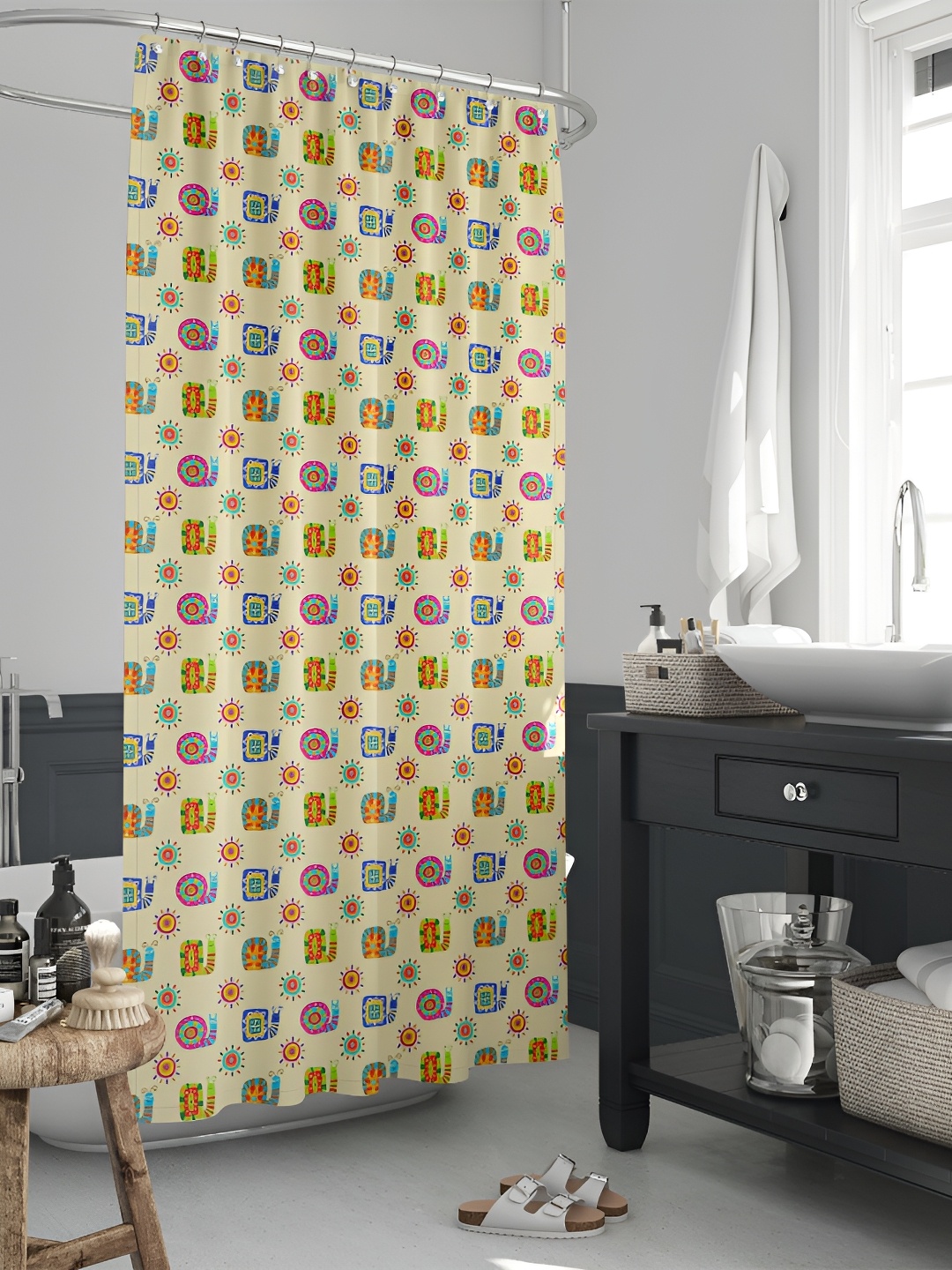 

ArtzFolio Yellow & Blue Printed Waterproof Shower Curtain