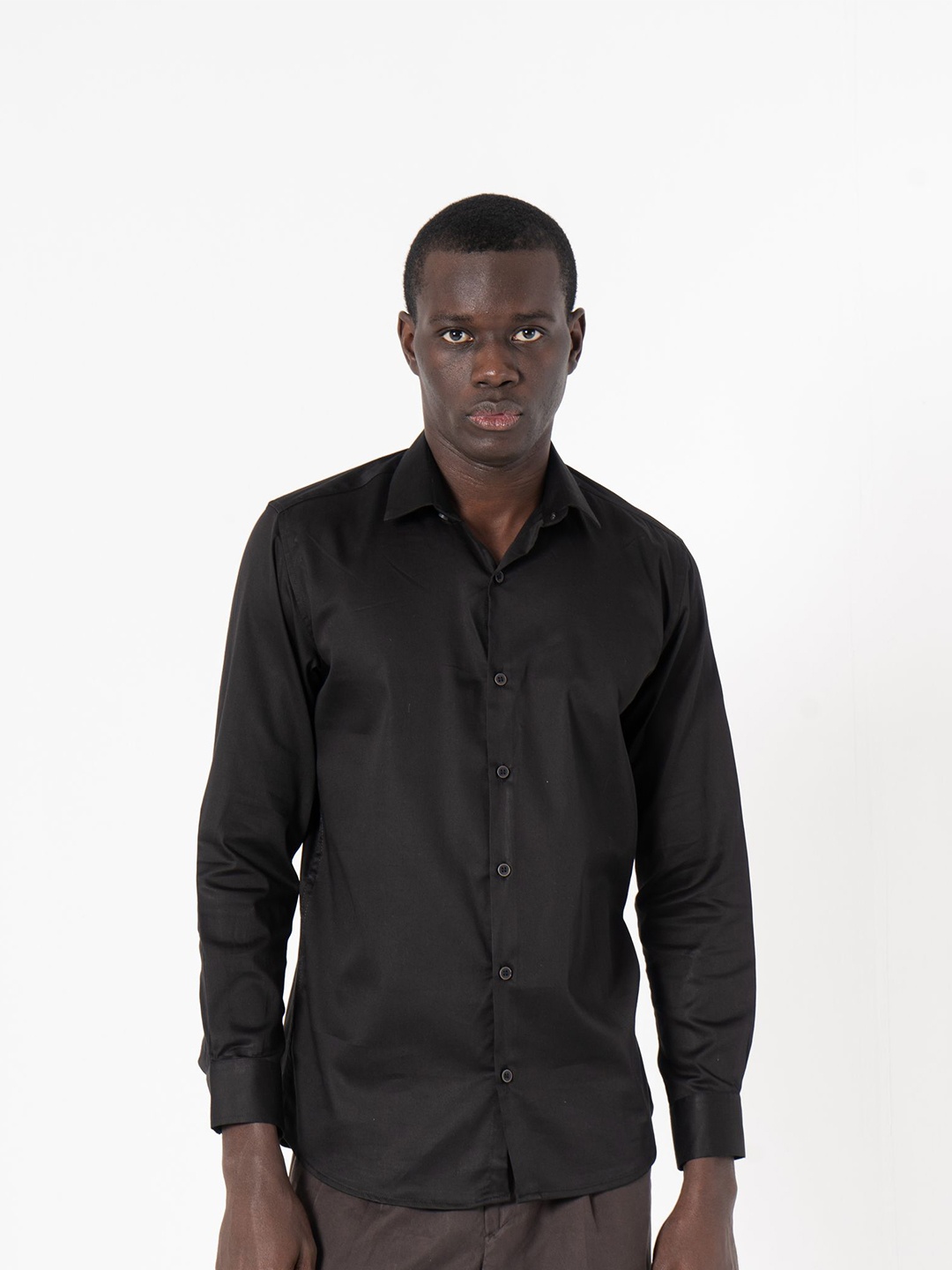 

SANSKRUTIHOMES Men India Slim Spread Collar Solid Satin Slim Fit Casual Shirt, Black