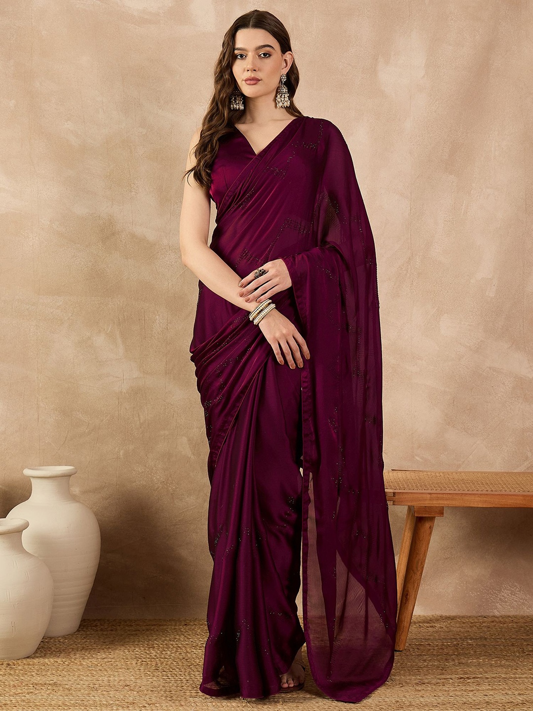 

all about you Satin Embellished Saree, Purple