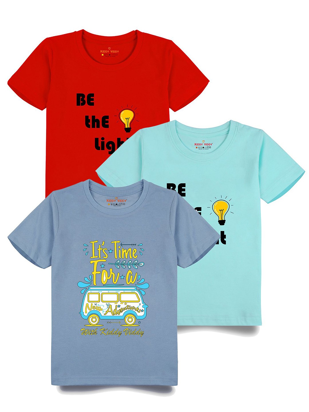 

Kiddy Viddy Boys Pack Of 3 Typography Printed Round Neck Cotton T-shirts, Sea green