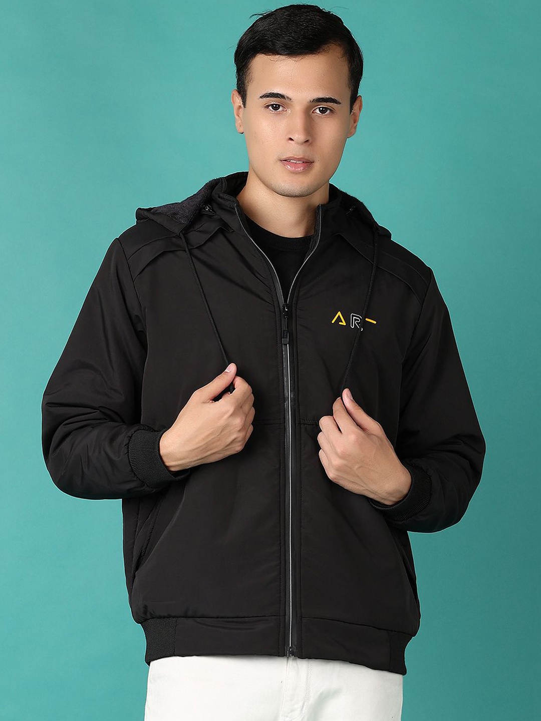 

V-Mart Men Bomber with Embroidered Jacket, Black