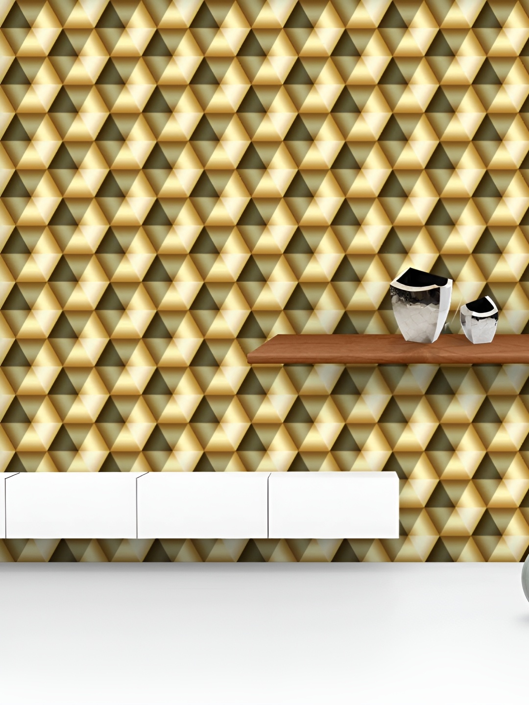 

ArtzFolio Printed UV-Resistant Anti-Bacterial D Golden Geometric Pattern Peel & Stick Wallpaper, Multi