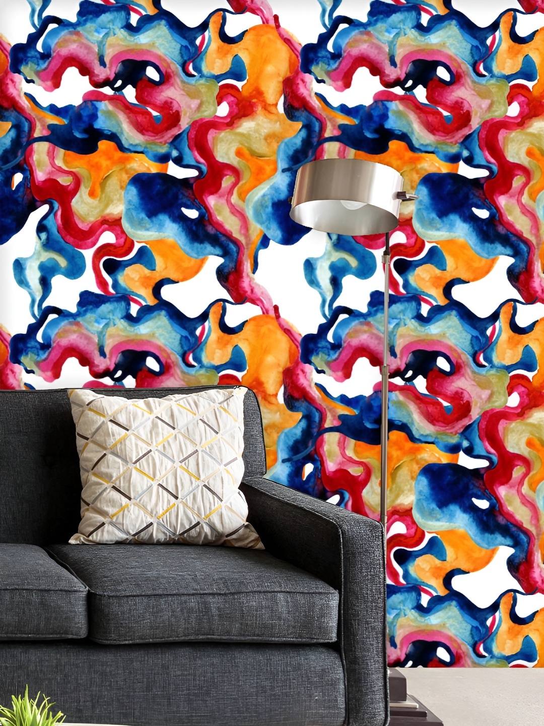 

ArtzFolio Printed UV-Resistant Anti-Bacterial Watercolor Curved Shapes Peel & Stick Wallpaper, Multi