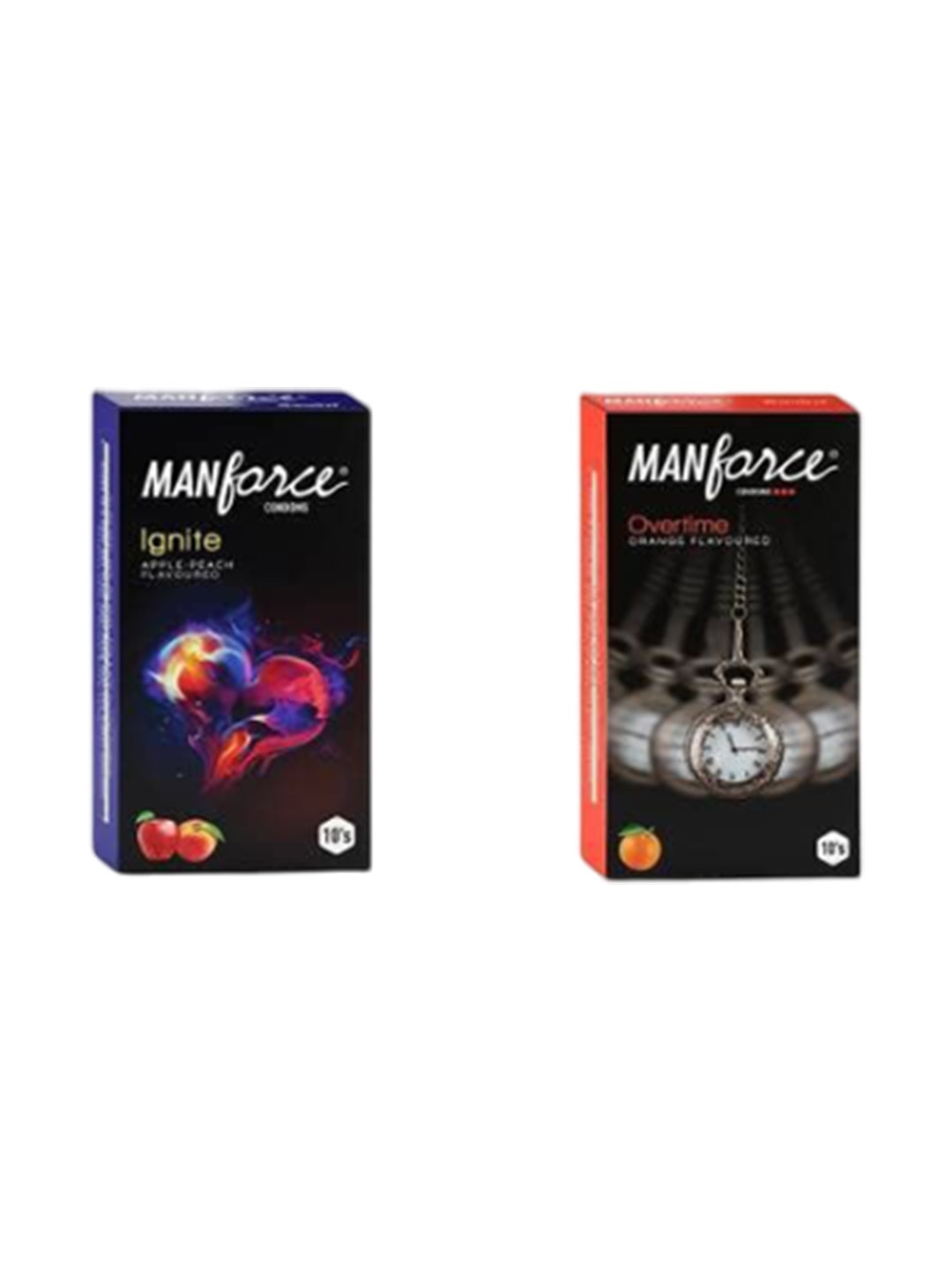 

Manforce Set Of 2 Ignite & Overtime Extra Dotted Box Condoms - 10-Pcs Each, Black