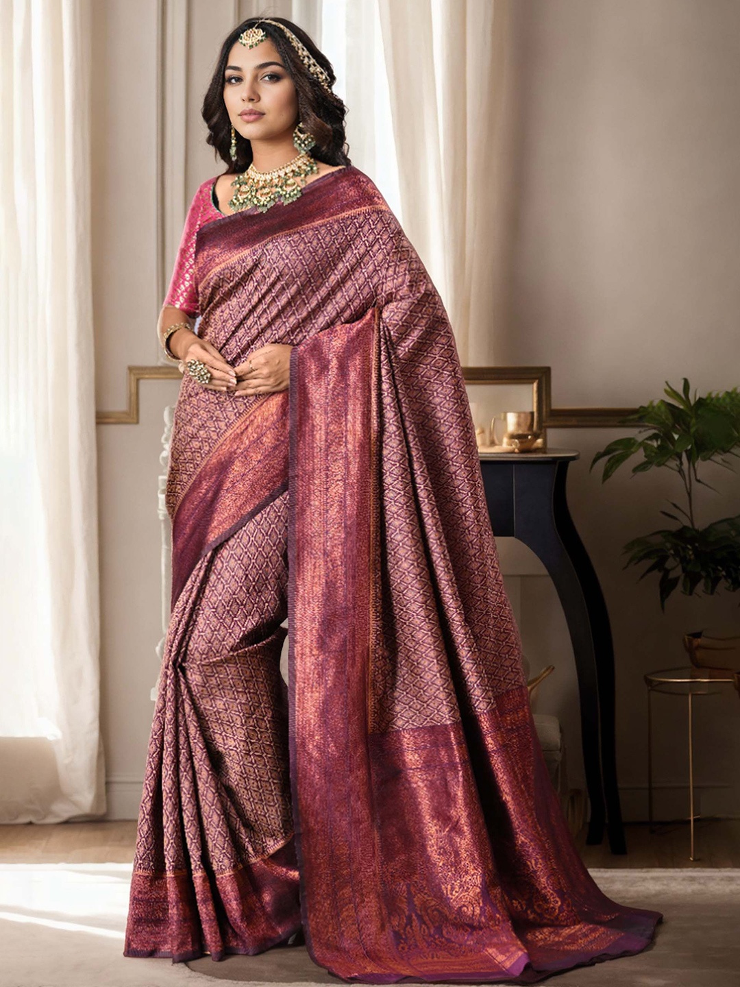 

Anouk Woven Design Designer Banarasi Saree, Magenta