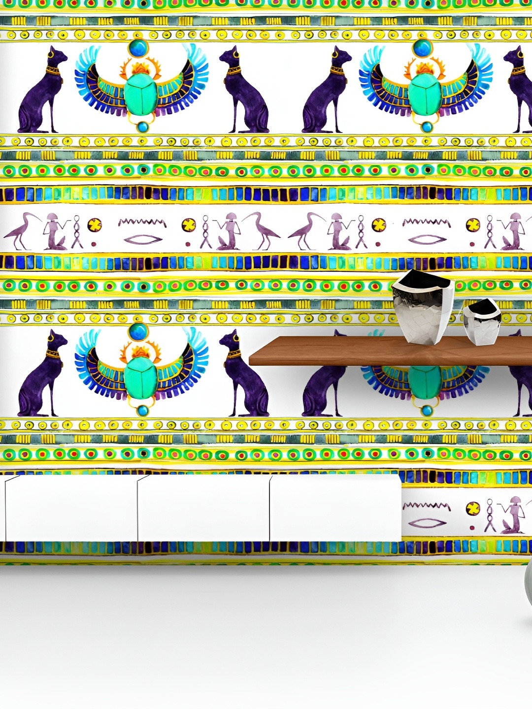 

ArtzFolio Printed UV-Resistant Anti-Bacterial Egyptian Cats And Scarab Beetle Peel & Stick Wallpaper, Multi