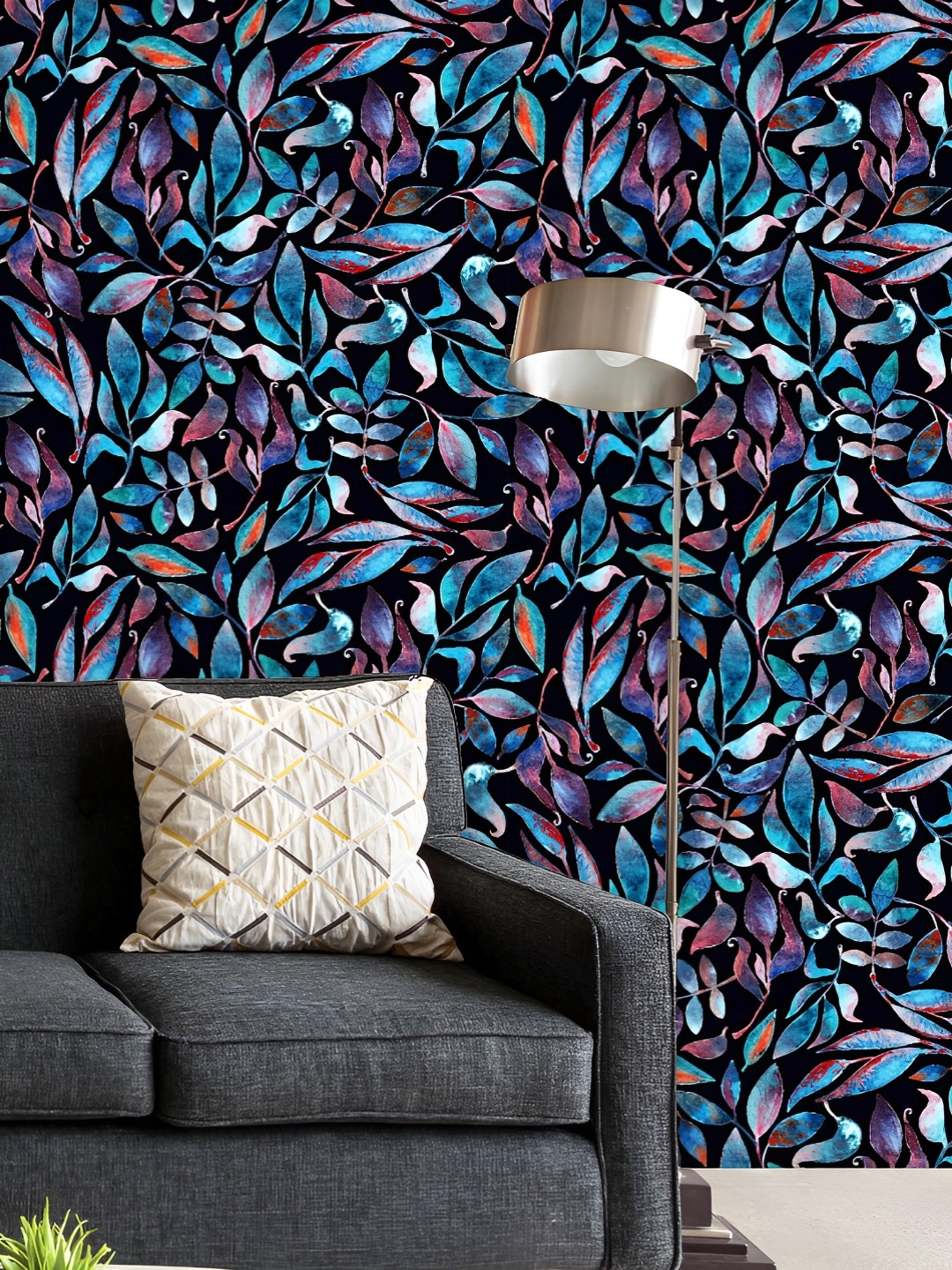 

ArtzFolio Printed UV-Resistant Anti-Bacterial Watercolor Blue Branches And Leaves Peel & Stick Wallpaper, Multi