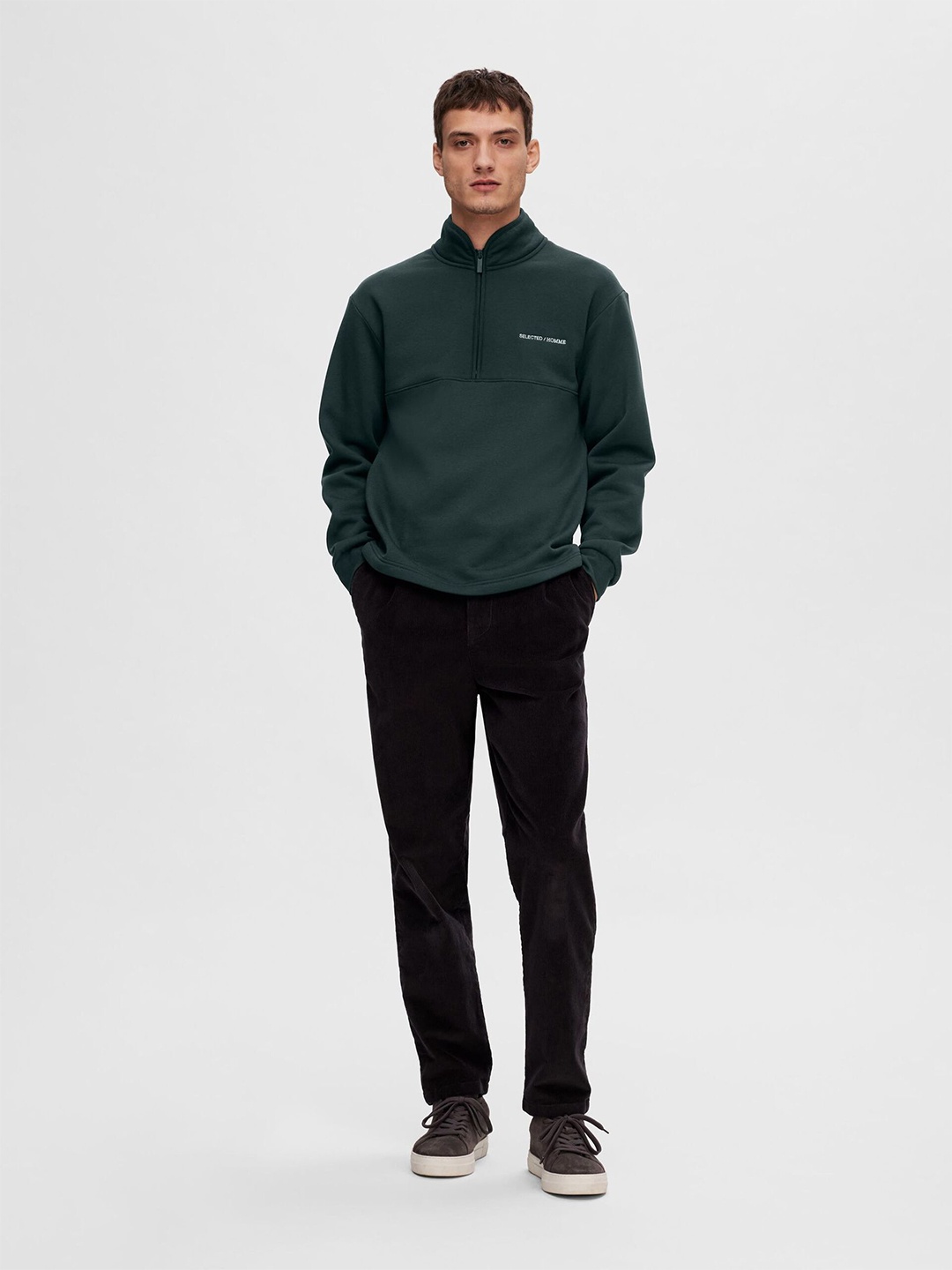

SELECTED Men Mock Collar Sweatshirt, Green