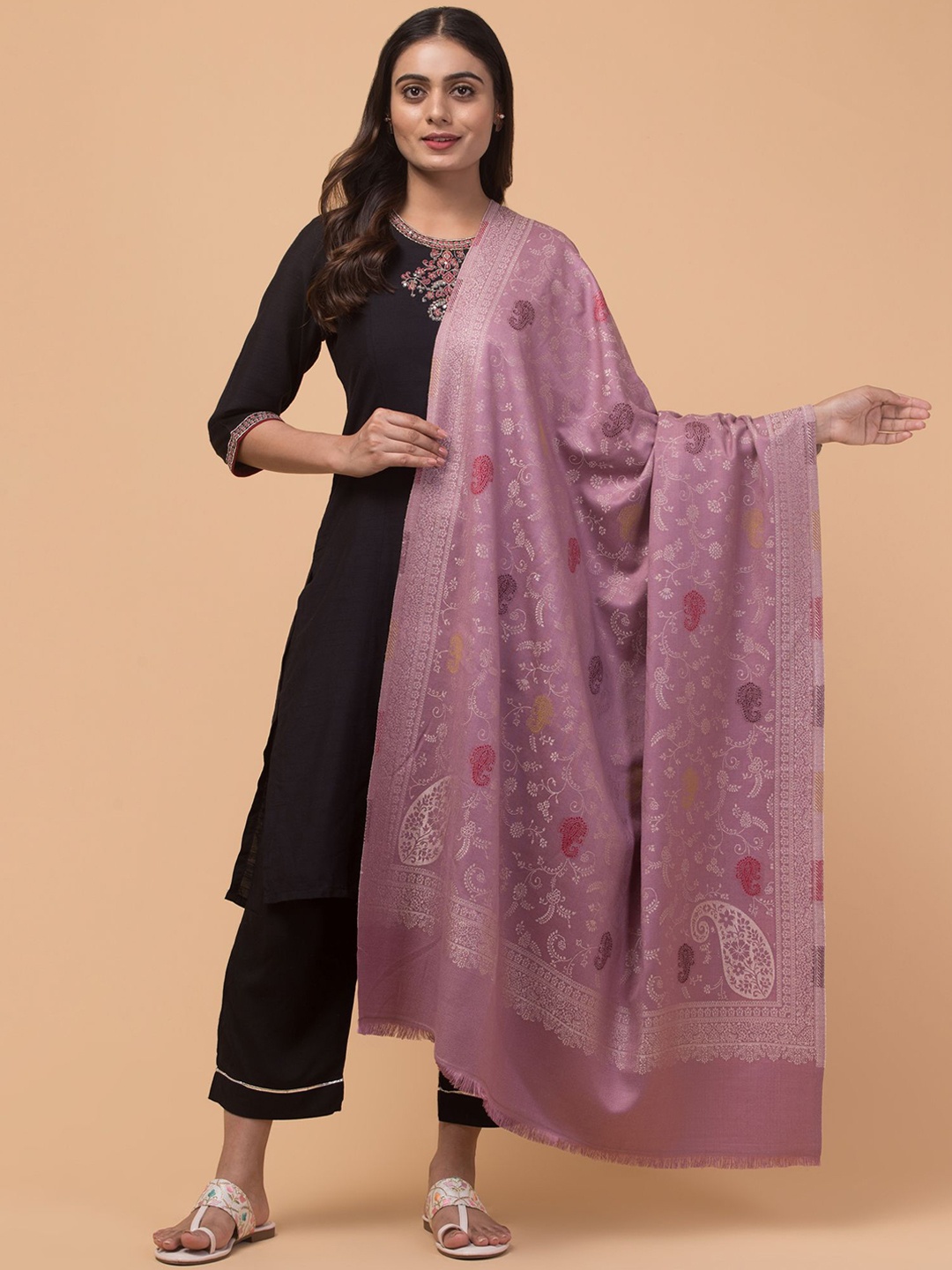 

Tweedle Floral Woven Design Acrylic Shawl, Pink