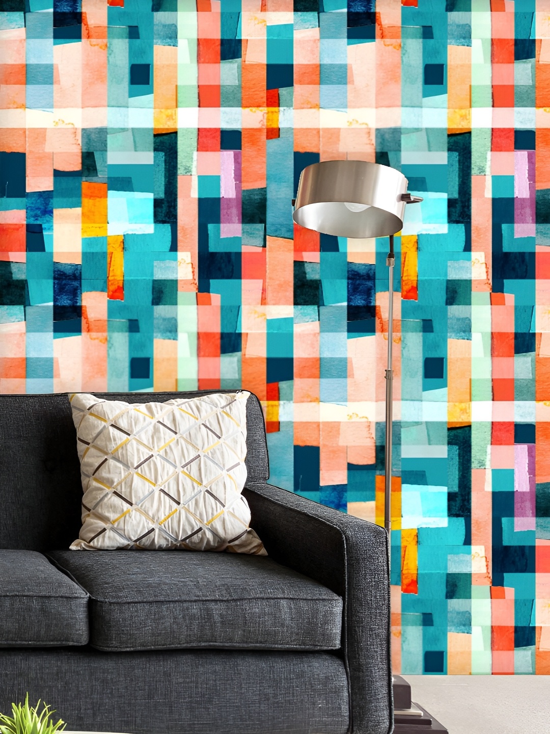 

ArtzFolio Printed UV-Resistant Anti-Bacterial Abstract Geometric Stripes Peel & Stick Wallpaper, Multi