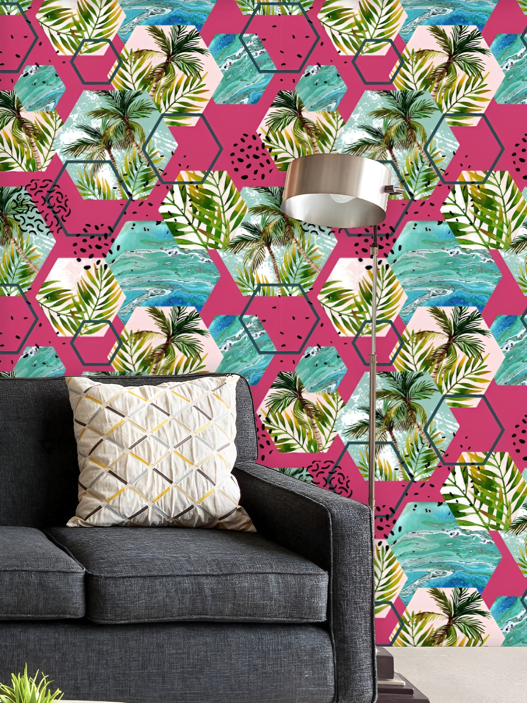 

ArtzFolio Printed UV-Resistant Anti-Bacterial Tropical Leaves And Palm Trees Peel & Stick Wallpaper, Multi