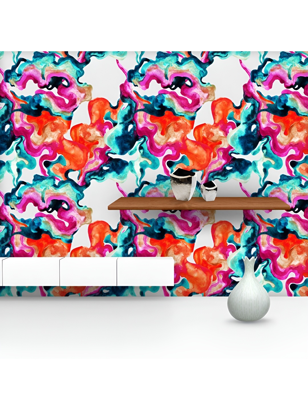 

ArtzFolio White & Orange Colored Printed UV Resistant Wallpaper