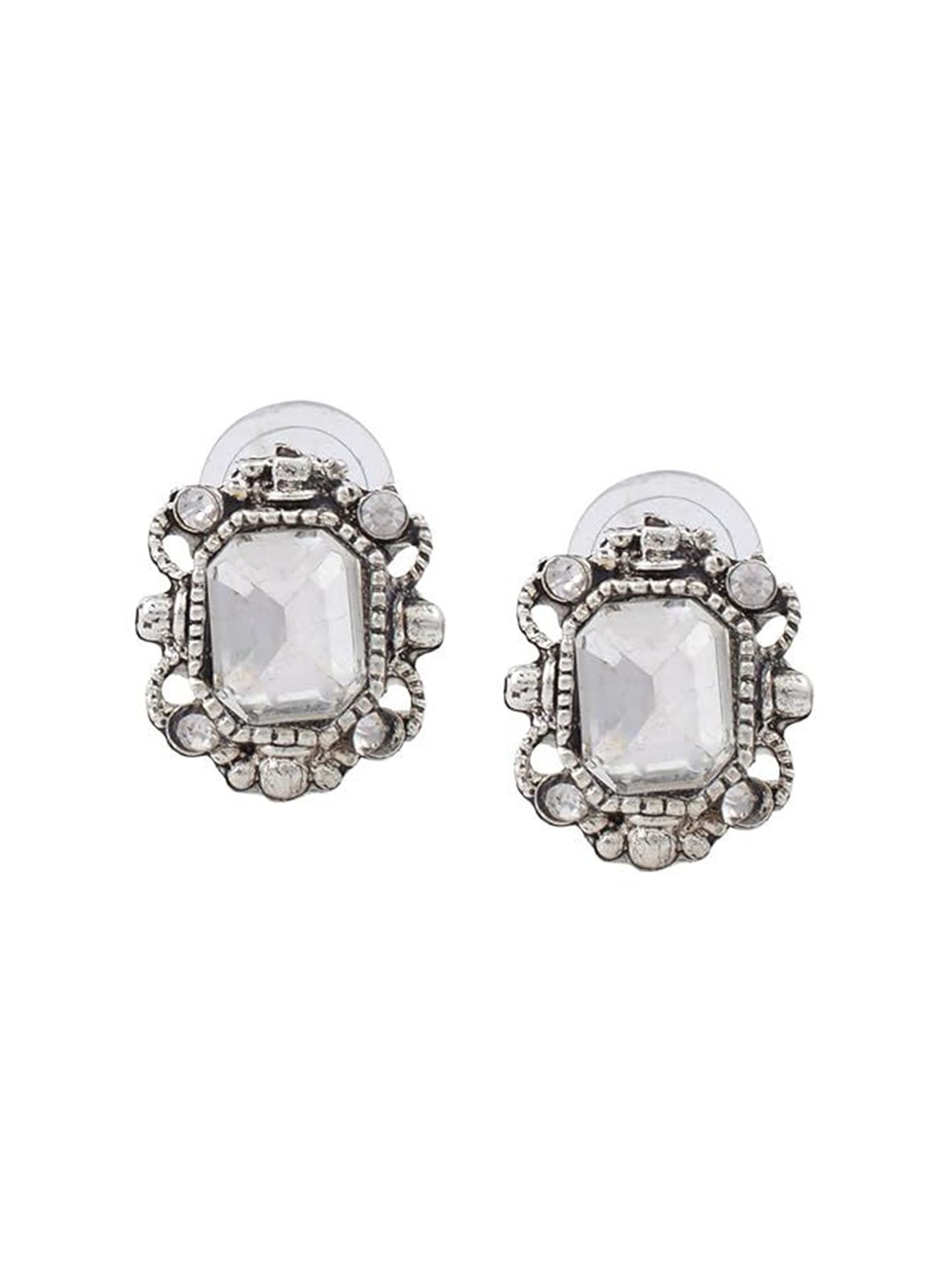 

MEMOIR Silver Plated Cubic Zirconia Studded Contemporary Drop Earrings