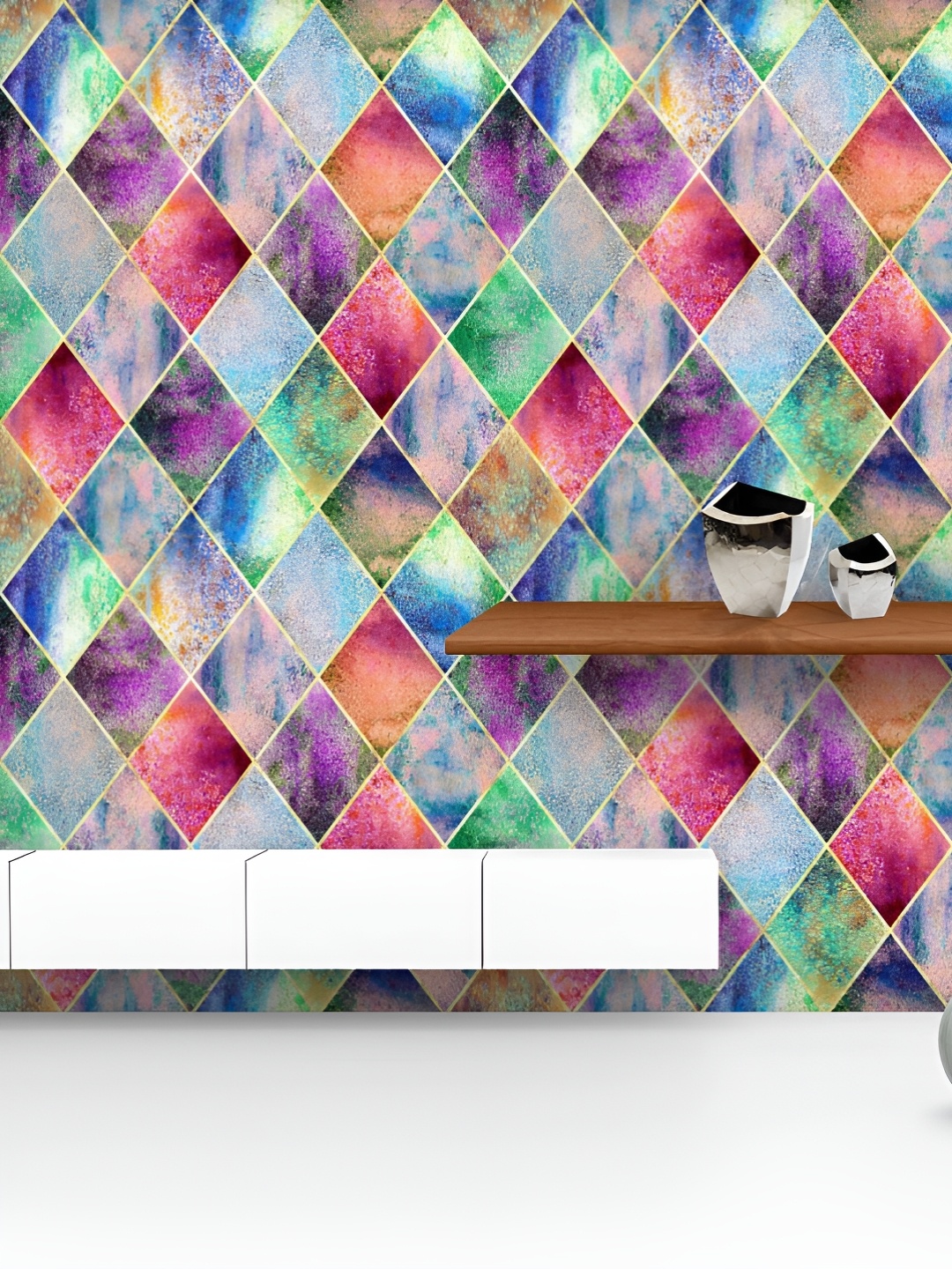 

ArtzFolio Printed UV-Resistant Anti-Bacterial Watercolor Geometric Plaid Peel & Stick Wallpaper, Multi