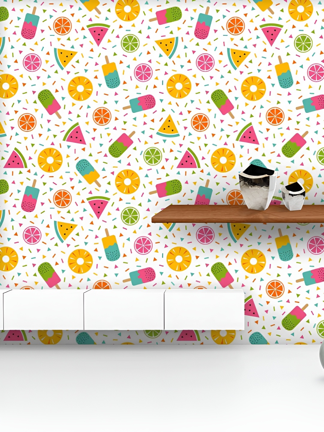 

ArtzFolio Printed UV-Resistant Anti-Bacterial Colorful Tropical Fruits & Icecream Image Peel & Stick Wallpaper, Multi