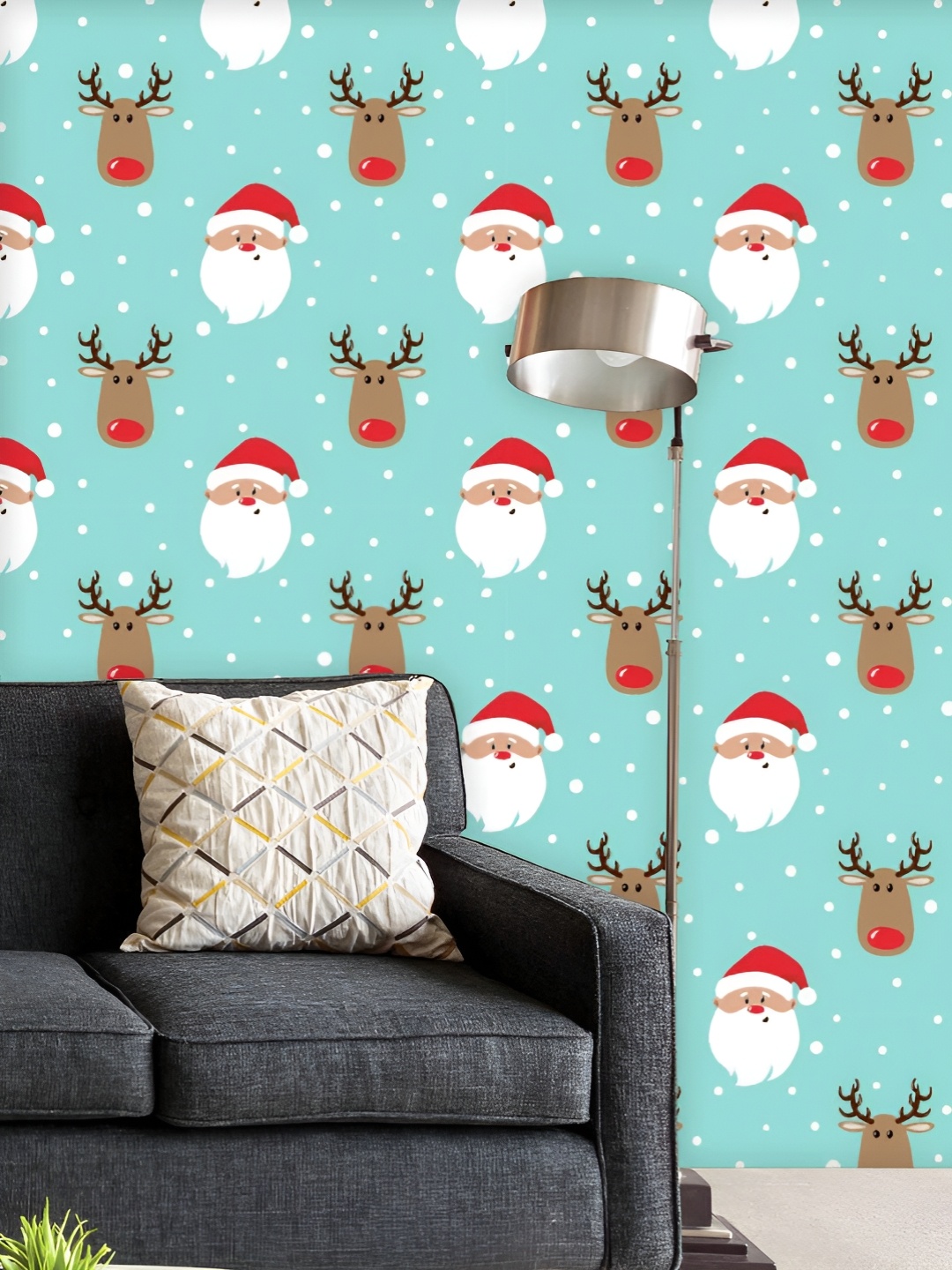 

ArtzFolio Printed UV-Resistant Anti-Bacterial Cartoon Santa & Deer Peel & Stick Wallpaper, Multi